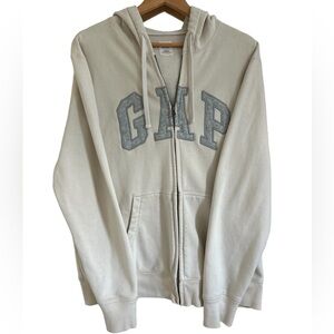 GAP Cream and Grey Zip-Up Sweater Hoodie